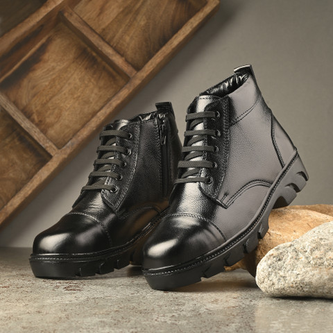 CARBOY Leather Ankle Chain Boot Army Ncc Police Dress Up Shoes Outdoors For  Men