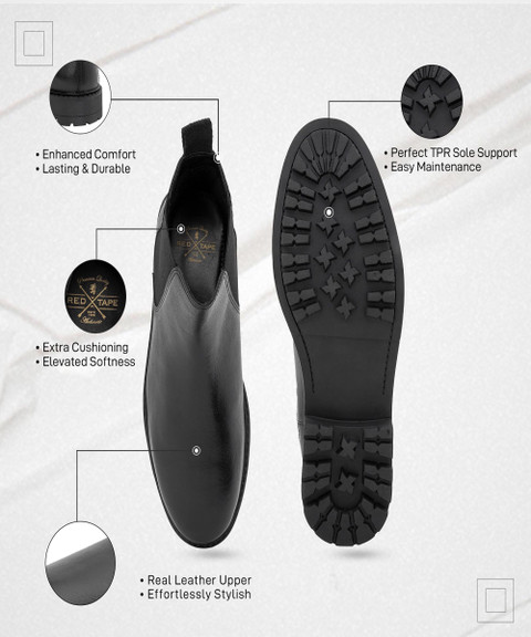 RED TAPE Chelsea Boots for Men Real Leather Shoes With High-cut