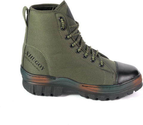 XHUGOY JB-2 Men's Green Jungle Combat Hunter Boots PU High Ankle