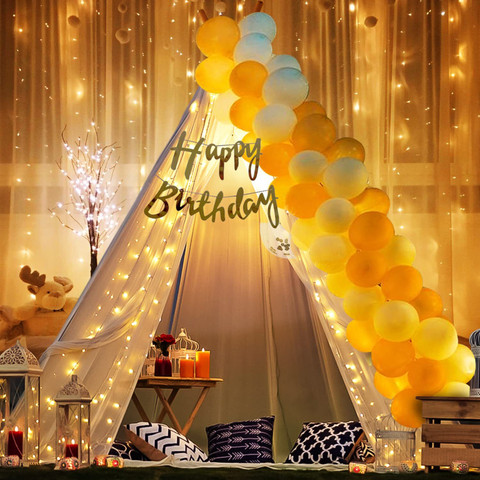 PARTY MIDLINKERZ Solid Cabana Tent For Birthday Decoration Kit with White  Net Curtain Cloth and LED Balloon