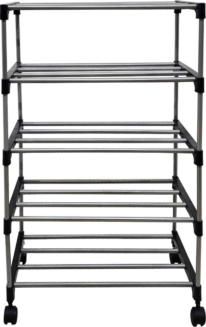KOnline Space-Saving 5-Tier Metal Open Shoe Rack With Wheels Metal  Collapsible Shoe Stand