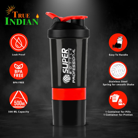 TRUE INDIAN Gym Shaker Bottle,Protein Carry Box and Hand Grip For
