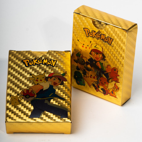 golden pokemon cards 55 pcs SAGONA Waterproof 55pcs Pokemon Gold Card Box V Series V max Gx Playing Card