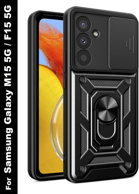ShieldTech Back Cover for Samsung Galaxy M15 5G F15 5G, with Sliding  Camera Shield Ring Stand Mobile Phone Case