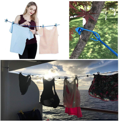 MAMBAS Clothesline Rope Drying Clothes Hanging Rop Steel, Plastic Cloth  Clips