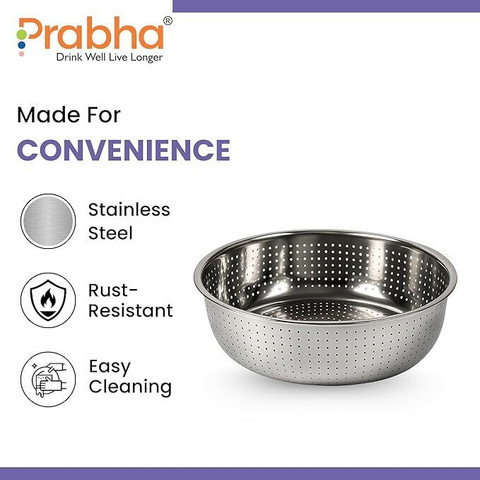 PRABHA Stainless Steel Chinese Colander for Washing Rice, Fruits
