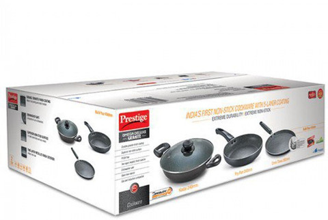 Prestige Deluxe Granite BYK 3PC Set Induction Bottom Non-Stick Coated  Cookware Set