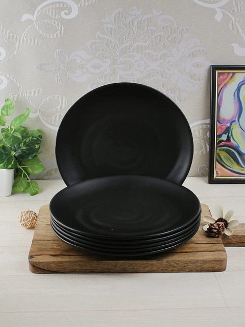 TREANDCARD Pack of Melamin Set of Matt Black Dinner Plates for