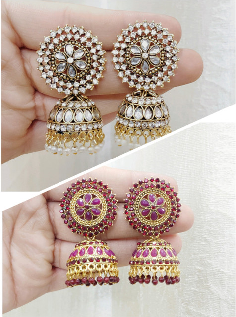 MONKDECOR Stylish Fashion Trendy Stone Jhumka Combo Pack of (Ani Combo)  Alloy Jhumki Earring, Earring Set