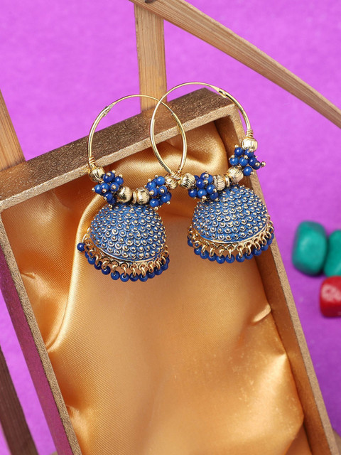 BHANA FASHION Traditional Gold Plated Blue Jhumka And Hoop Earring_BFF  Pearl Alloy Jhumki Earring