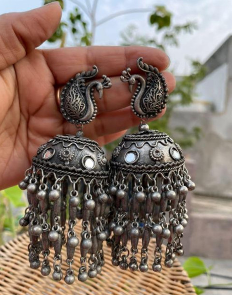 German Silver Jhumka Designs Oxidised German Silver Mirror