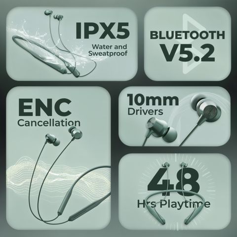 PTROX Bullets Z2 Neckband Bluetooth Headset (Green) - Image 7
