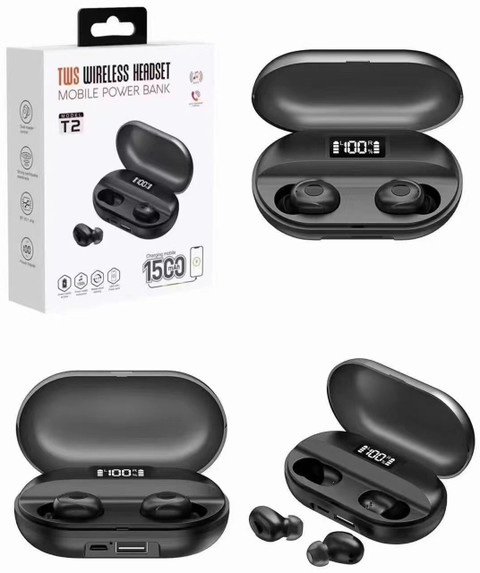 Life Like T2 TWS 1200 mAh Power Bank Charging Box Ear Buds With Mic  Bluetooth