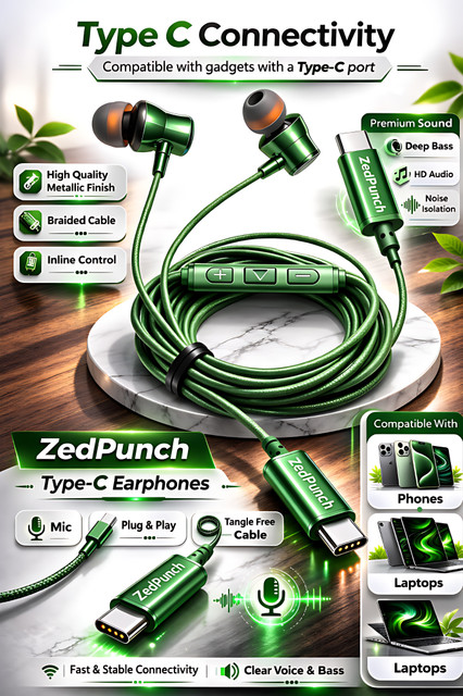 ZedPunch Type-C Magnetic Wired Earphones With Mic & Button Control