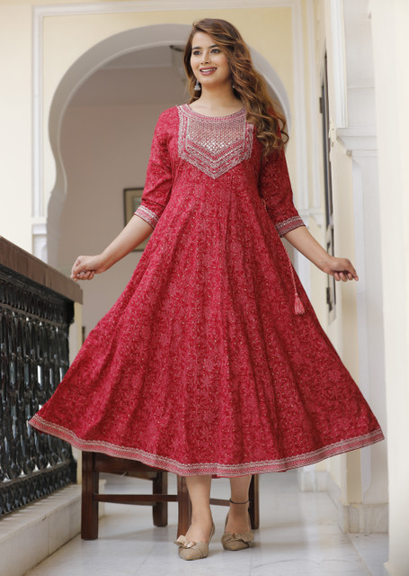 Sanwariya Creation Women Gown Red Midi/Calf Length Dress Buy