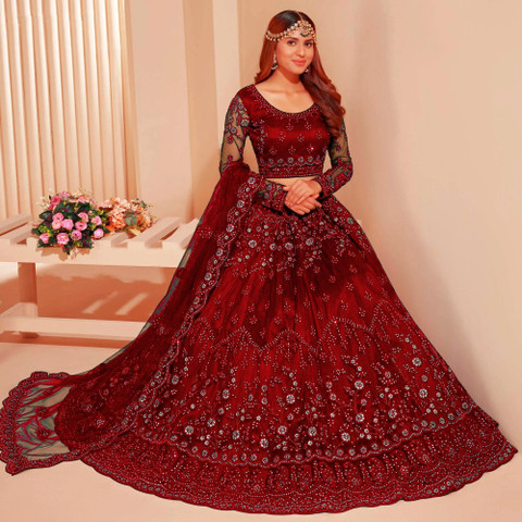 Red Fishtail Lehenga Lehenga Peplum Top With Long Tail Grey