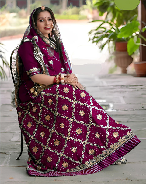 GANPATIJI FASHION Embroidered, Embellished Semi Stitched Rajasthani Poshak