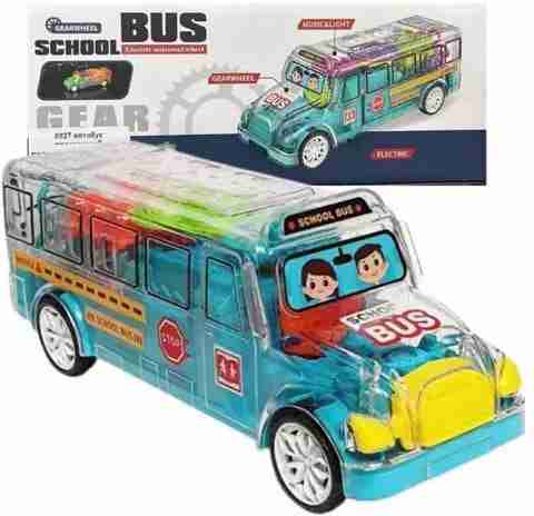 TOYOMAA Transparent Gear School Bus Toy for Kids with 3D