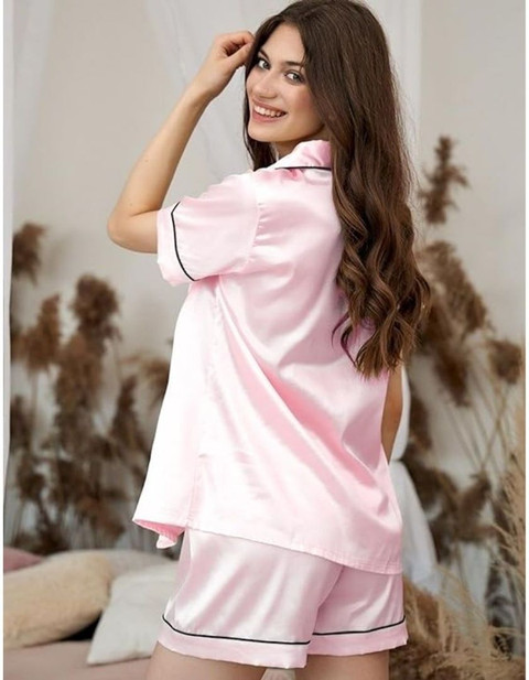 Pink Night Dress New Design Pink Transparent Night Suit For Ladies