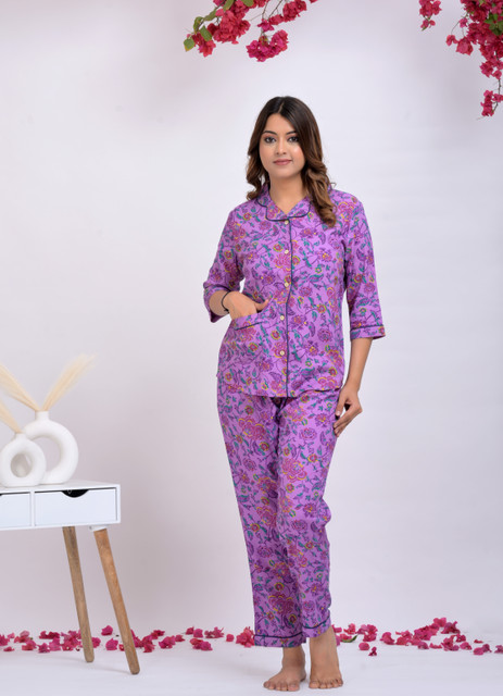 Asami Women Printed Purple Shirt Pyjama set Price in India Buy