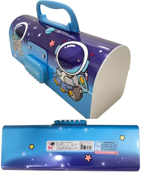 vvn Trandy Blue Space Suitcase Style Password Lock High-Quality Return Gift  for Kids Art Plastic Pencil Box