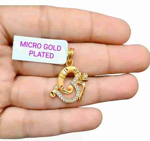 SAPNAPALACE OM GANESH PENDANT WITH DIMONDS OM STYLE MICRO GOLD PLATED  Gold-plated Diamond Brass Locket