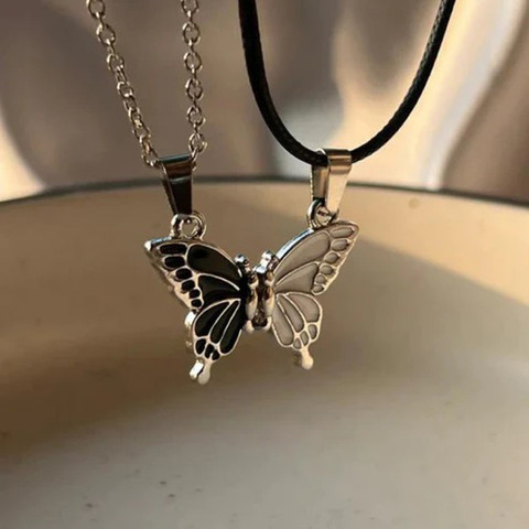 ROOTWAVE Butterfly Magnetic Necklace Locket Pendant for Women and Girls  Silver Stainless Steel Pendant - Main Image