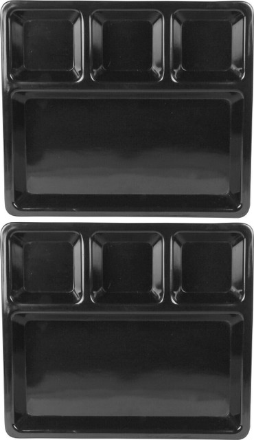 TWINK Compartment Black Square Plates For Serving Snacks Breakfast pack  of Sectioned Plate
