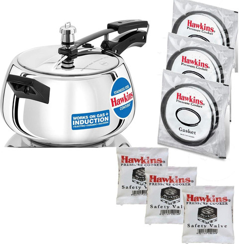 Hawkins Contura STAINLESS STEEL L Pressure Cooker with Extra Gasket  safety valve L Inner Lid Induction Bottom Pressure Cooker