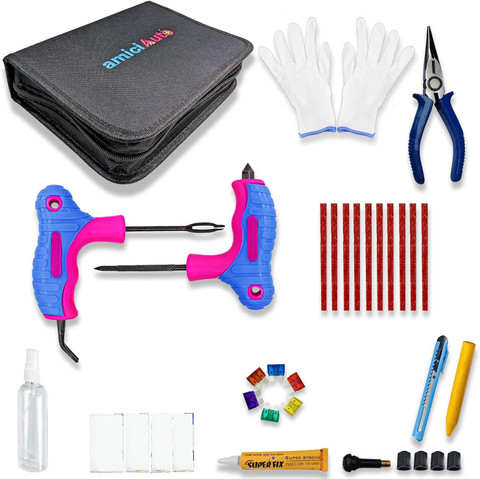 amiciAuto Puncture Repair Complete Kit For Car and Bike Complete