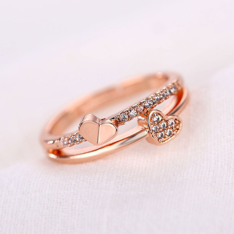 Fashion Frill Elegant Heart AD Rose Gold Plated Ring For Women