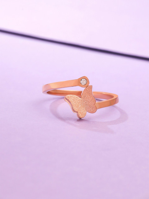 YELLOW CHIMES Charming Dual Butterfly Surgical Steel 18K Real Rose - Main Image