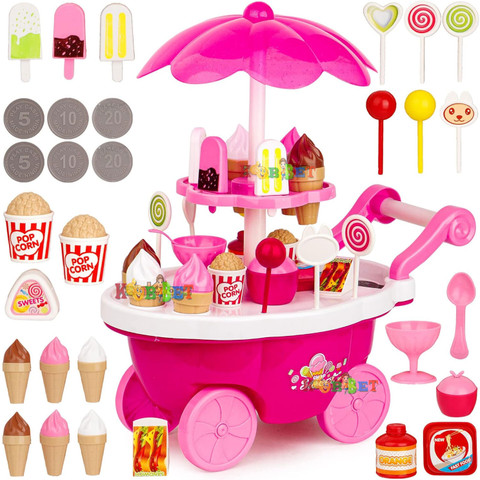 KOBBET Ice-Cream Trolley Set with Pretend Role Play Candy Shopping