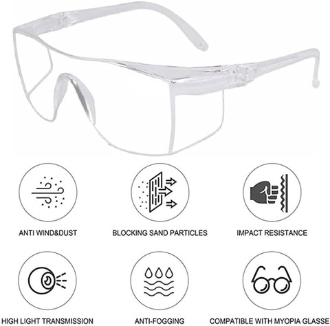 GrahLogy Unisex Plastic White Transparent Goggles/Sunglasses (Pack Of 12)  for Bike Riding Power Tool, Blowtorch, Laboratory, Wood-working, Welding