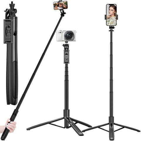 Hold up Selfie Stick Tripod 62inch Extendable Tall Cell Phone Tripod  Stand Bluetooth Selfie Stick