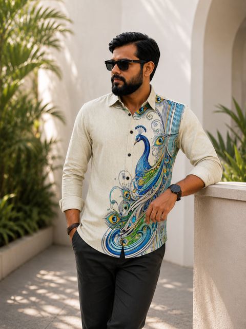 KVOM Men Regular Fit Printed Spread Collar Party Shirt - Image 7