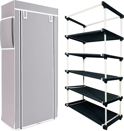 girja 5-Tiers Multipurpose Heavy Plastic Folding Shoe Rack with Wardrobe  Cover {Grey} Plastic Shoe Stand