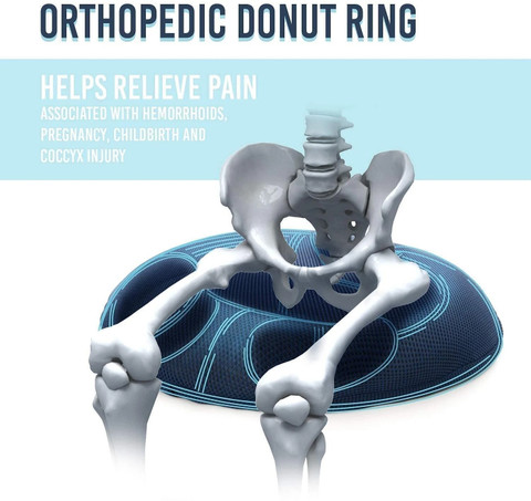 Total Ortho Care Donut Ring Cushion Pillow for Piles Tailbone Fistula Seat  Chair Pillow Color Blu Back Lumbar Support