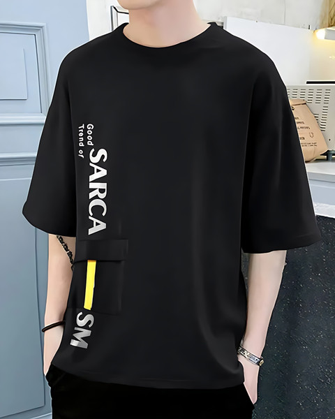 FASHIUM Printed Men Round Neck Black T-Shirt