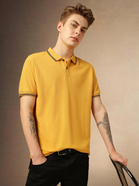 TIGERSNAKE Solid Men Polo Neck Yellow T-Shirt Buy TIGERSNAKE