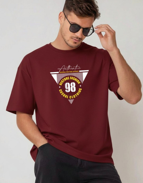 SAHUCRATION Graphic Print Men Round Neck Maroon T-Shirt
