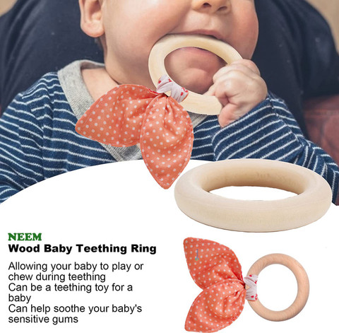Synlark Baby Teether Toy Handmade Natural Wooden Chewie Organic Teething  Ring Multicolor Teether