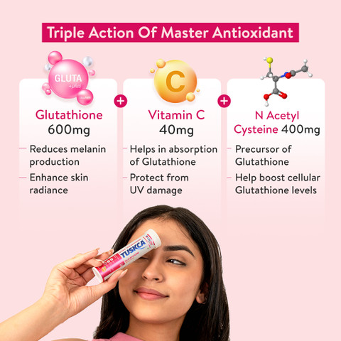 glutathione cancer cell death TUSKCA Glutathione 600Mg+Vitamin C Skin glow 20 Effervescent Tablet Orange  Flavour Price in India
