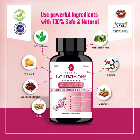 G GLOWSIK L-Glutathione with Vitamin C& E,GrapeSeed,for skin glow ,  anti-oxidant -60 CAP Price in India