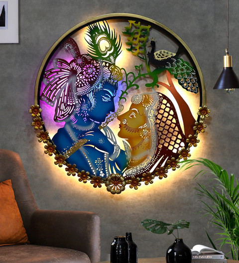 Indraj Premium Craft Radhe Krishna Round Metal Wall Art Frame
