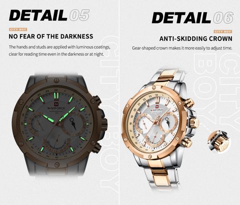 NAVIFORCE 9196 Trendy City Boy Chronograph dial design watch