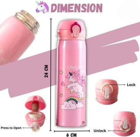 Barbarik Cute Pink Unicorn Stainless Steel Thermos Insulated Flask Kids  Tumbler 500 ml Water Bottle