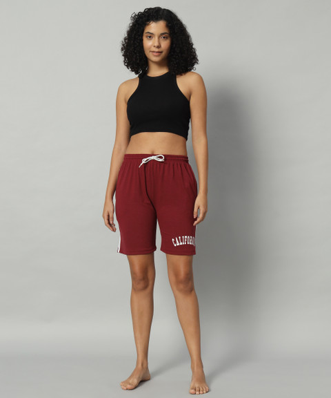 SEASER Printed Women Maroon Casual Shorts