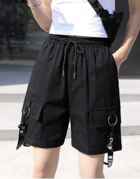 allen ville Self Design Women Black Cargo Shorts