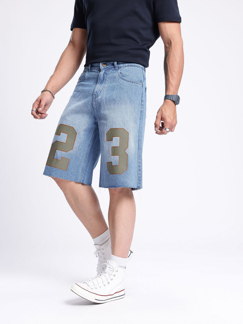 Glitchez Printed Men Blue Denim Shorts - Buy Glitchez Printed Men